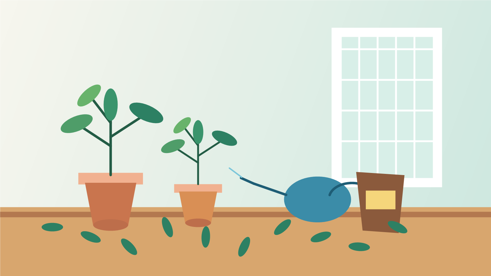 Illustration of a bright home balcony garden with potted plants